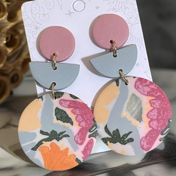 Jewelry - Handmade Trendy Colorful Geometric Statement Polymer Clay Earrings NWOT
